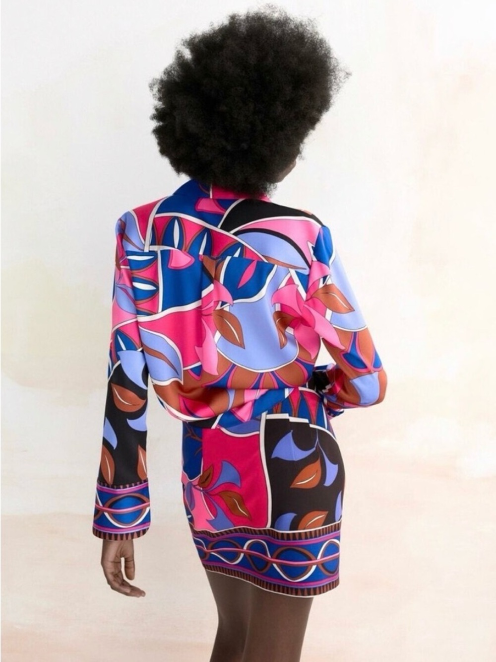 Zara Colorblock Pink, Blue & Black Geometric Button-Down Shirt - Picture 6 of 7